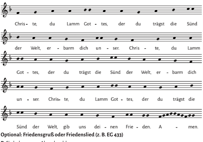 Notensatz Agnus Dei: Christe, du Lamm Gottes, gib uns deinen Frieden.