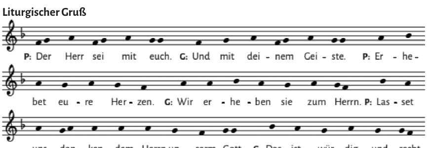 Notensatz Liturgischer Gruß: Der Herr sei mit euch, erhebet eure Herzen.